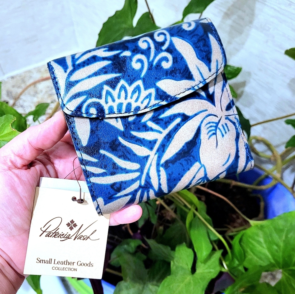 Patricia Nash Greek Floral Reiti Blue Leather Wallet